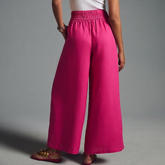 *By Anthropologie Pant The Somerset Linen Pull-On Fuchsia Size XS - Picture 11 of 12